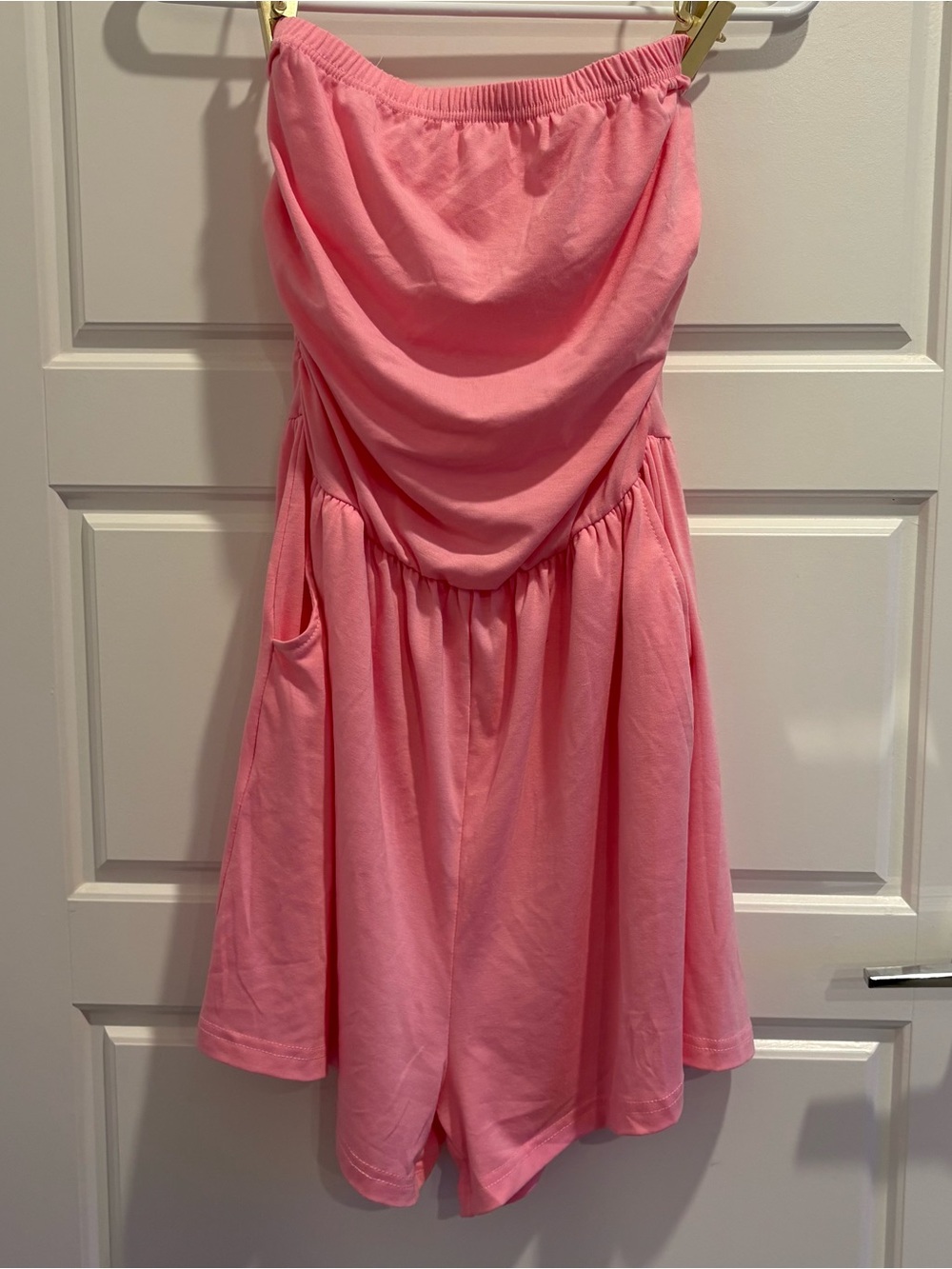 NWOT Pink Strapless Tube Romper w Pockets Elastic Waist Size M